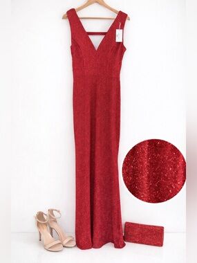 Red Sparkly Maxi Dress ✨ Elegant V-Neck Formal Gown NWT